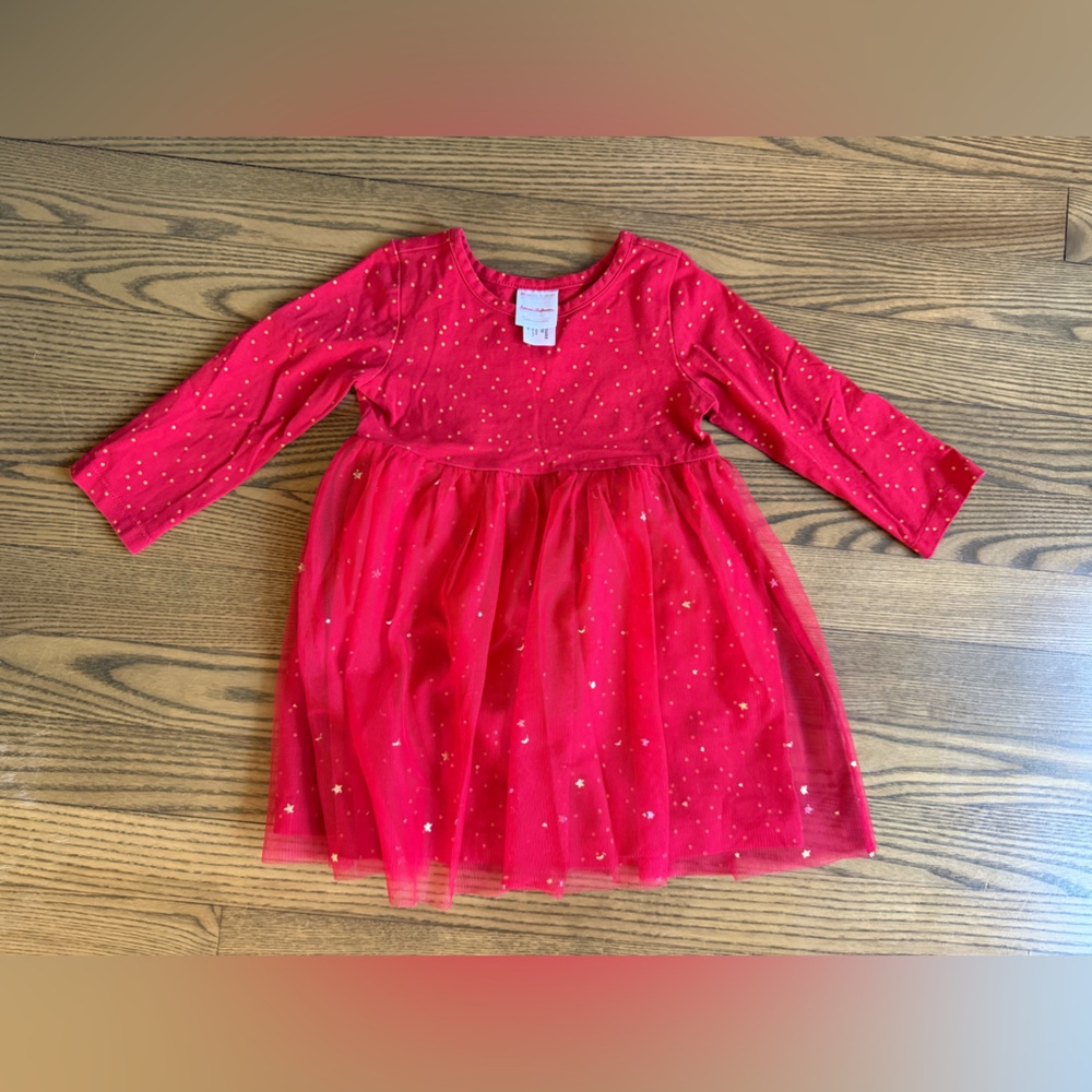Hanna Anderson Red Long Sleeve Dress with Glitter Tulle